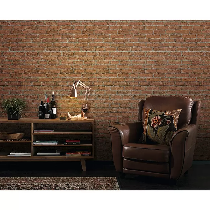 Rasch Vliestapete Stein - Rot/Grau, Steinoptik, 10,05 x 0,53 m - Stimmungsaufnahme