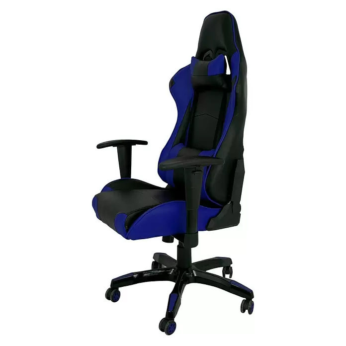 Silla de oficina Regina - Negro/Azul, Reposacabezas - Vista angular