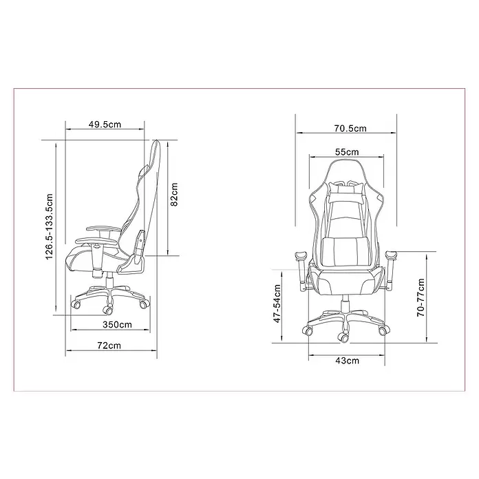 Silla de oficina Regina - Negro/Azul, Reposacabezas - Dibujo técnico
