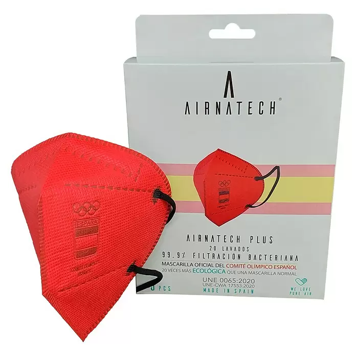 Mascarilla AIRNATECH Plus COE 2021 - Rojo, Lavable, 5 ud. - Vista frontal