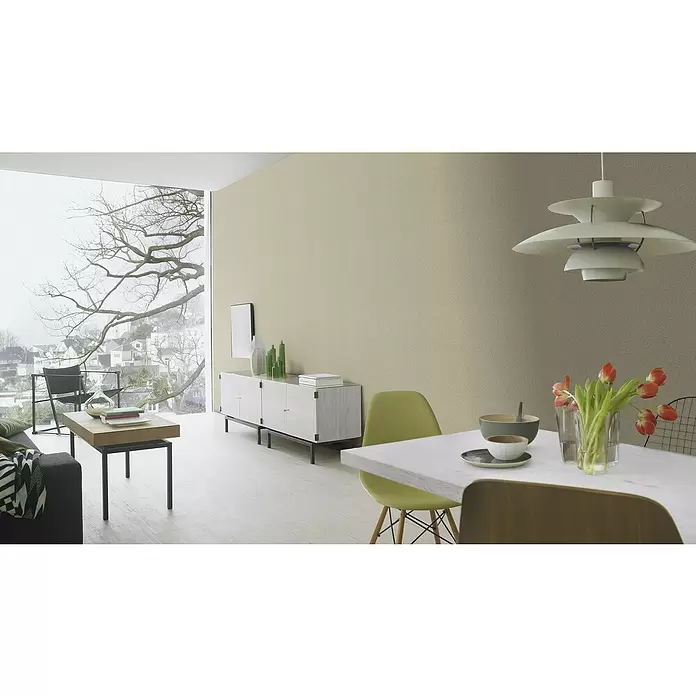 Rasch Berlin Vliestapete Muschel - Platin, Uni, 10,05 x 0,53 m - Stimmungsaufnahme