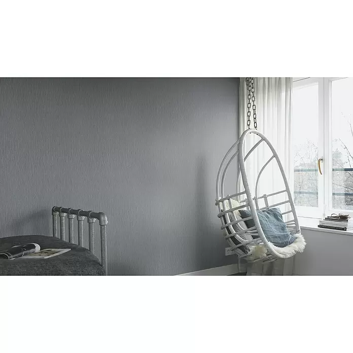 Rasch Berlin Vliestapete - Dunkelgrau, Uni, 10,05 x 0,53 m - Stimmungsaufnahme