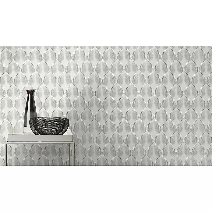 Rasch Yucatán Vliestapete - Weiß/Silber, Grafisch, 10,05 x 0,53 m - Stimmungsaufnahme