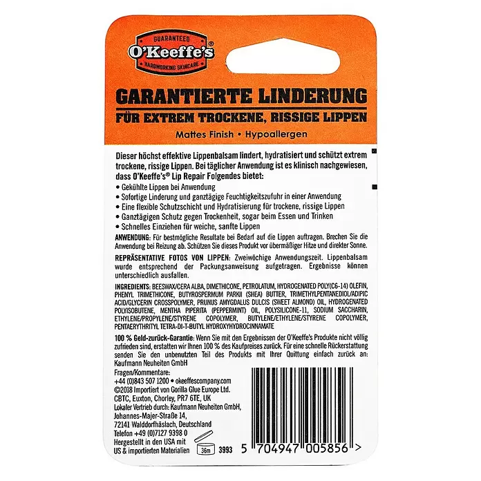 O'Keeffe's Lippenbalsam Lip Repair - Stick, Kühlend - Rückansicht