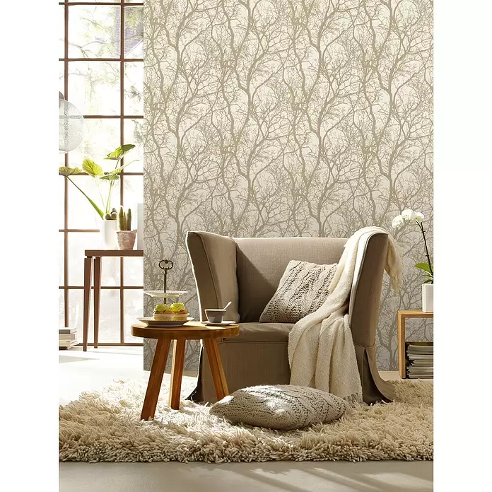 Rasch Tapetenwechsel Vliestapete Äste - Beige/Bronze, Floral, 10,05 x 0,53 m - Stimmungsaufnahme