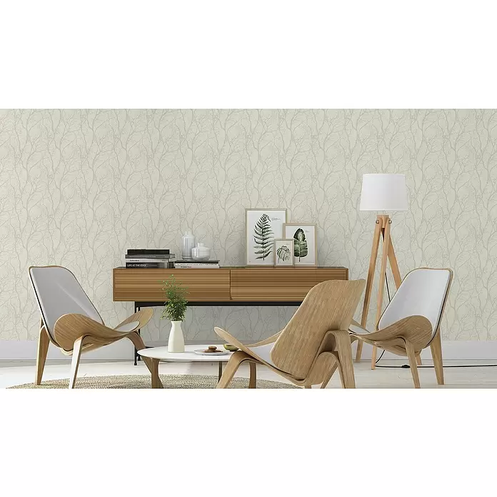 Rasch Tapetenwechsel Vliestapete Äste - Beige/Weiß, Floral, 10,05 x 0,53 m - Stimmungsaufnahme