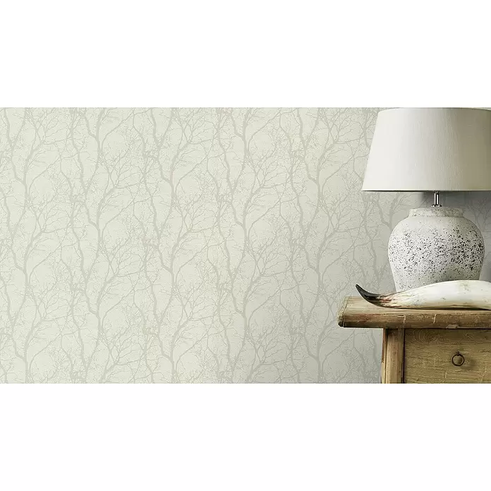 Rasch Tapetenwechsel Vliestapete Äste - Beige/Weiß, Floral, 10,05 x 0,53 m - Stimmungsaufnahme