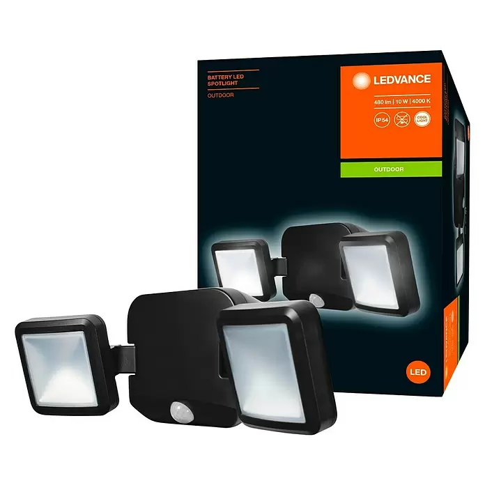 Ledvance Sensor-LED-Außenwandstrahler Double - 10 W, Schwarz, Bewegungsmelder, 2-flammig - Diagonale Ansicht