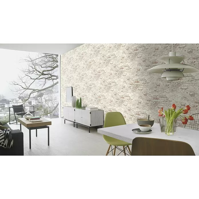 Rasch Vliestapete Bruchstein - Grau/Rostbraun, Steinoptik, 10,05 x 0,53 m - Stimmungsaufnahme