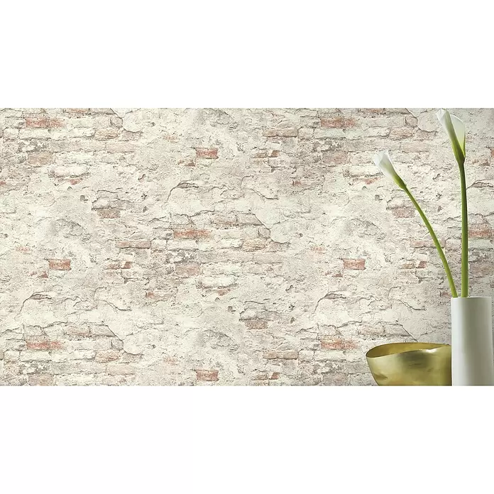Rasch Vliestapete Bruchstein - Grau/Rostbraun, Steinoptik, 10,05 x 0,53 m - Stimmungsaufnahme