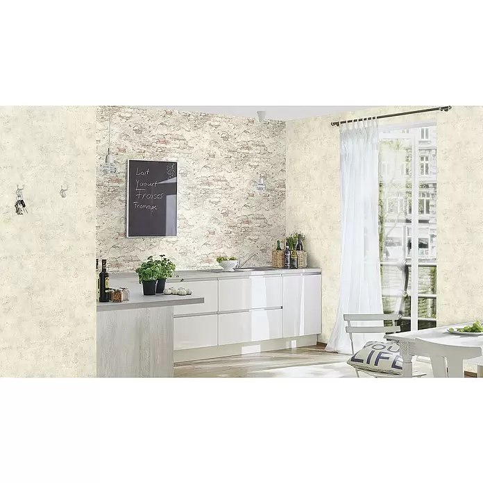 Rasch Vliestapete Beton - Creme, 10,05 x 0,53 m - Stimmungsaufnahme