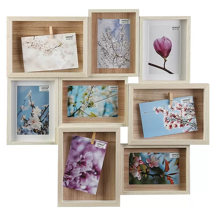 Portafotos collage ventana - L x An x Al: 55 x 6 x 55 cm, Natural/marrón claro, Blanco - Vista frontal