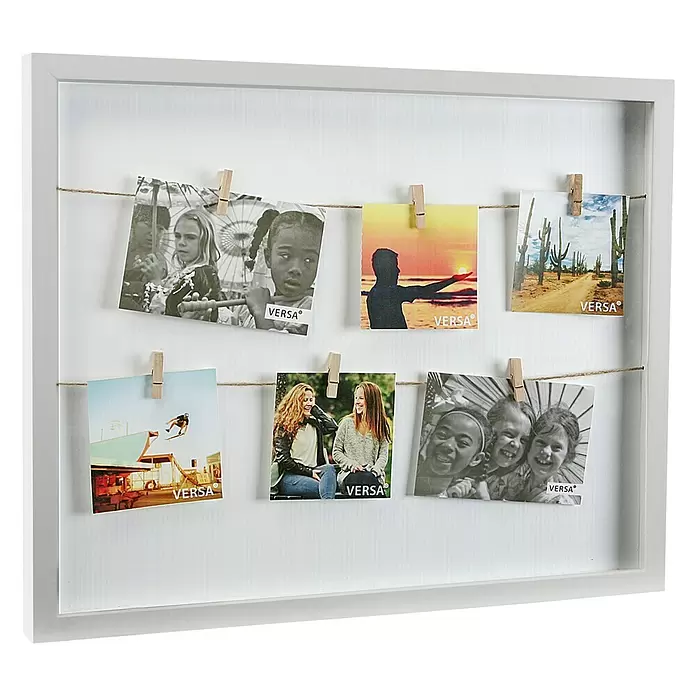 Portafotos con pinzas - L x An x Al: 43 x 6 x 33 cm, Blanco - Vista frontal