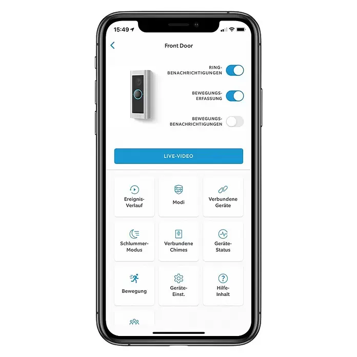 Ring Türklingel mit Kamera Video Doorbell Pro 2 - Anschlussart: Drahtgebunden, Nickel matt, 1536p HD - Draufsicht