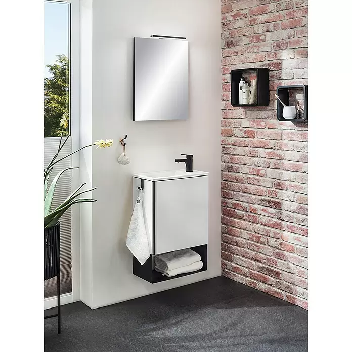 Riva Badmöbel-Set Indus - 46 cm, Weiß, Schwarz, Glänzend - Stimmungsaufnahme
