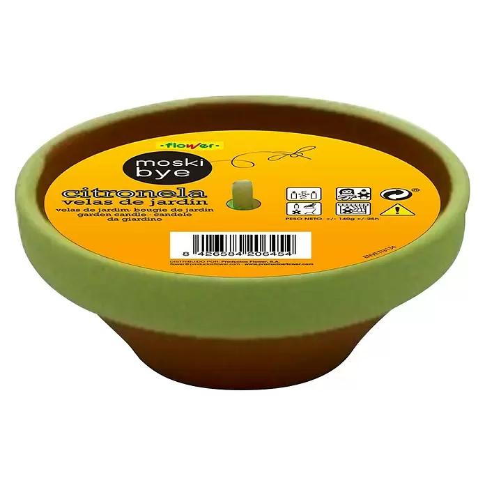Flower Vela de citronela en plato de terracota - 1 ud., Diámetro: 15 cm, Amarillo - Vista frontal