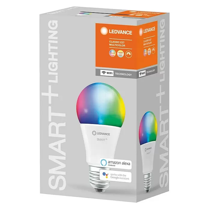 Ledvance Smart+ WiFi Ledlamp Classic - E27, 9,5 W, A60, 1.055 lm, RGBW - Diagonaal zicht