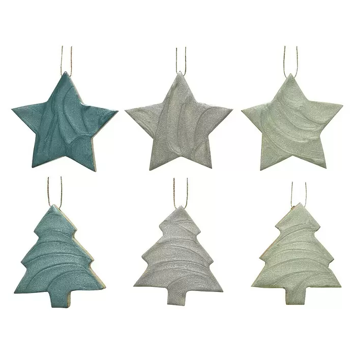 Adornos del árbol de Navidad - Azul/Gris/Crema, Madera, Redonda, 1 ud. - Vista frontal