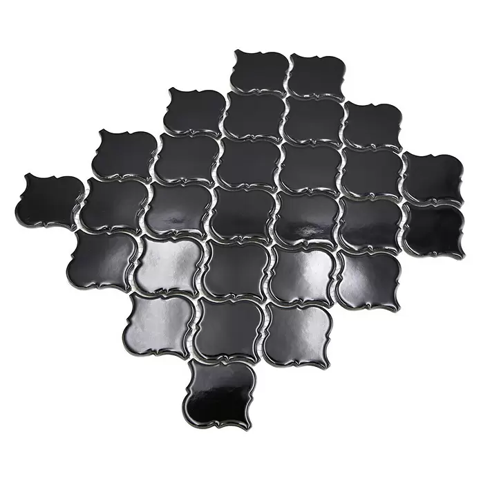 Mozaïektegel florentijn Uni CLP 2BG - 29,3 x 24,5 cm, Zwart, Glanzend - Diagonaal zicht