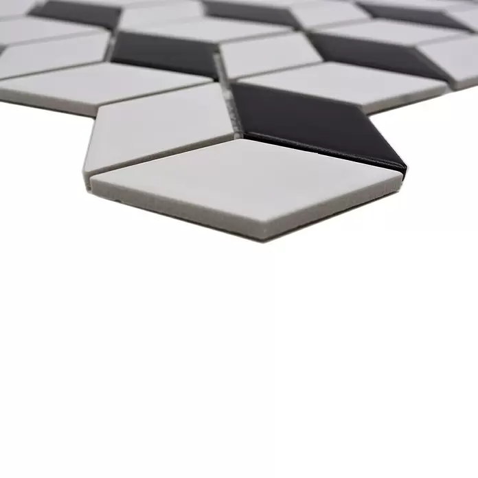 Mozaïektegel kubus Diamond POV 09 - 26,6 x 30,5 cm, Wit/Zwart, Mat - Close-up