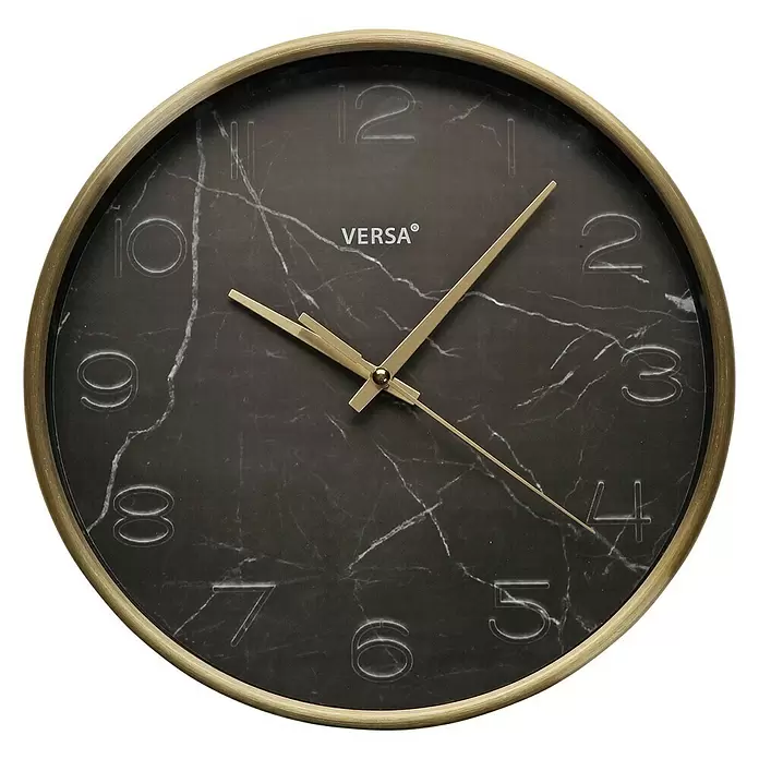 Reloj de pared redondo Mármol - Negro, Diámetro: 25 cm - Vista frontal