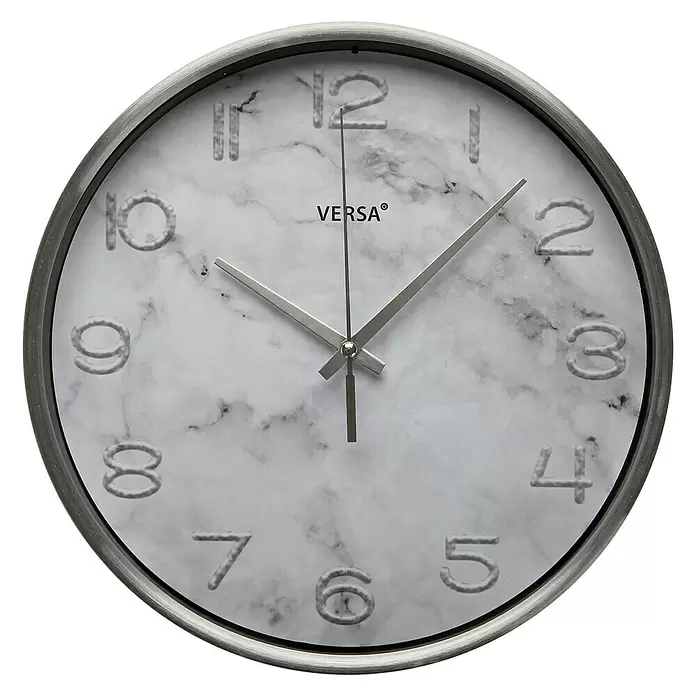 Reloj de pared redondo Mármol - Blanco, Diámetro: 25 cm - Vista frontal