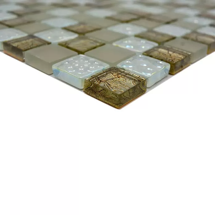 Mozaïektegel vierkant glas Mix XCM 8LU80 - 29,8 x 29,8 cm, Champagne, Glanzend - Close-up
