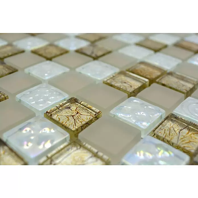 Mozaïektegel vierkant glas Mix XCM 8LU80 - 29,8 x 29,8 cm, Champagne, Glanzend - Close-up