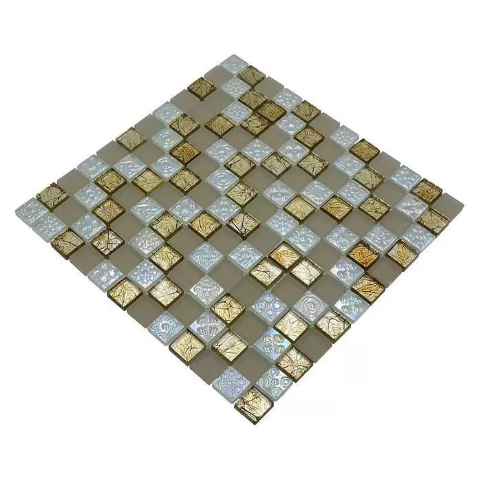 Mozaïektegel vierkant glas Mix XCM 8LU80 - 29,8 x 29,8 cm, Champagne, Glanzend - Diagonaal zicht