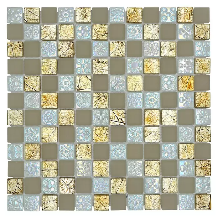Mozaïektegel vierkant glas Mix XCM 8LU80 - 29,8 x 29,8 cm, Champagne, Glanzend - Vooraanzicht