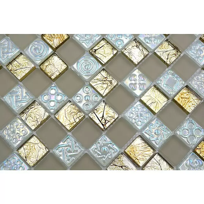 Mozaïektegel vierkant glas Mix XCM 8LU80 - 29,8 x 29,8 cm, Champagne, Glanzend - Close-up