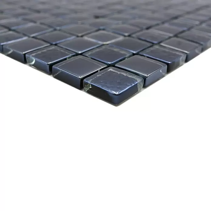 Mozaïektegel vierkant glas Mix XCM 8LU89 - 29,8 x 29,8 cm, Zwart, Glanzend - Close-up