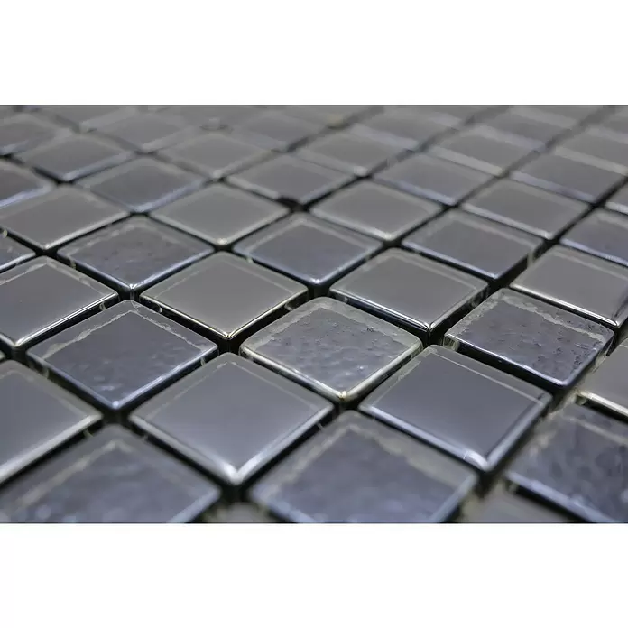 Mozaïektegel vierkant glas Mix XCM 8LU89 - 29,8 x 29,8 cm, Zwart, Glanzend - Close-up