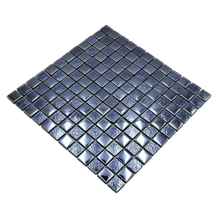 Mozaïektegel vierkant glas Mix XCM 8LU89 - 29,8 x 29,8 cm, Zwart, Glanzend - Diagonaal zicht