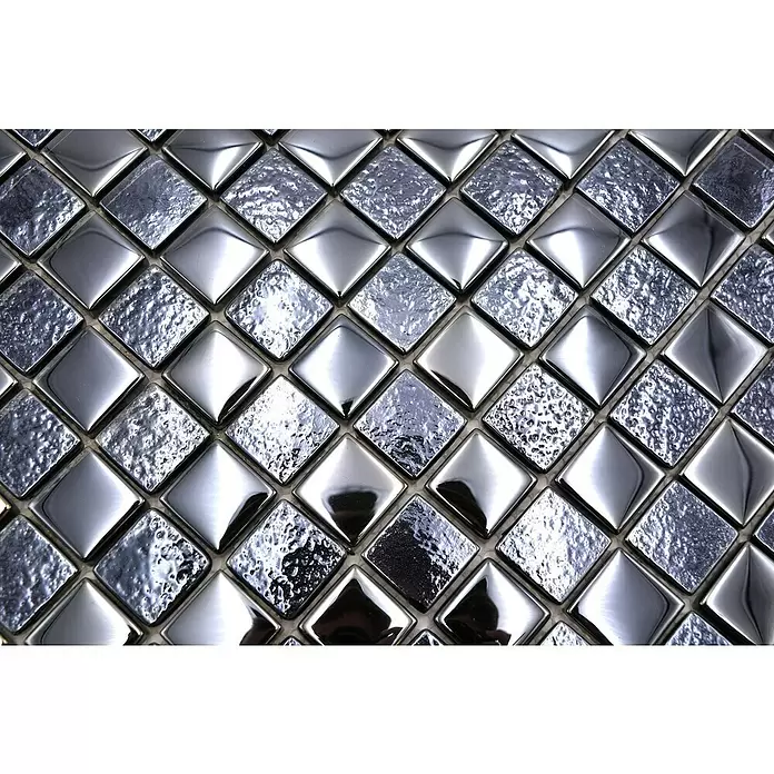 Mozaïektegel vierkant glas Mix XCM 8LU89 - 29,8 x 29,8 cm, Zwart, Glanzend - Close-up