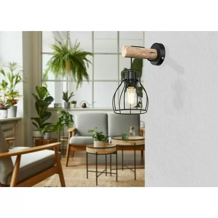 Globo Mina Wandlamp - 40 W, Zwart/Bruin, E27 - Sfeeropname