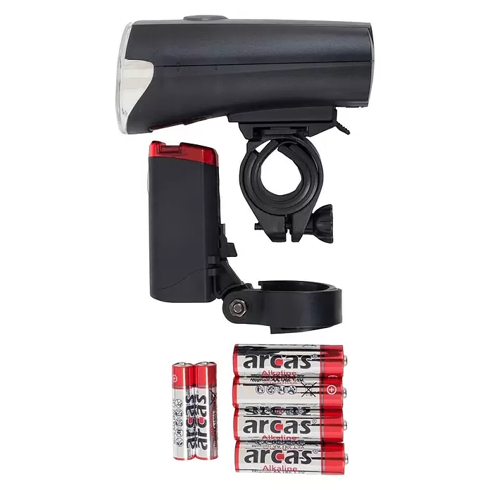 Fahrradbeleuchtungs-Set Arcas - LED, 48 Lux, Schwarz - Vorderansicht