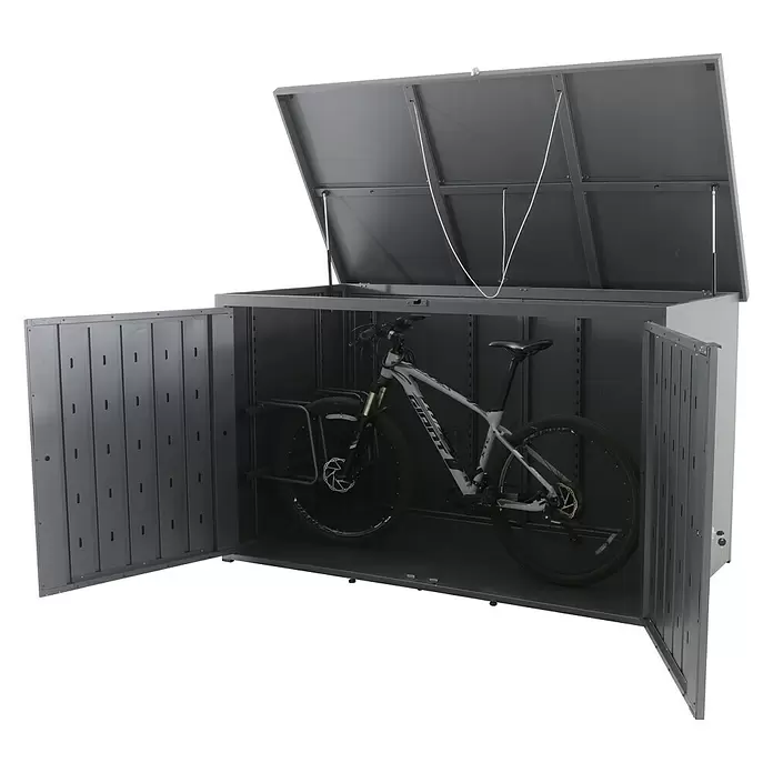 Sunfun Garten-Aufbewahrungsbox - L x B x H: 206 x 111 x 122 cm, Anthrazit - Diagonale Ansicht
