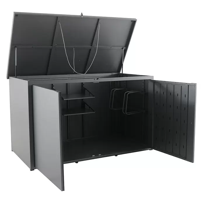 Sunfun Garten-Aufbewahrungsbox - L x B x H: 206 x 111 x 122 cm, Anthrazit - Diagonale Ansicht