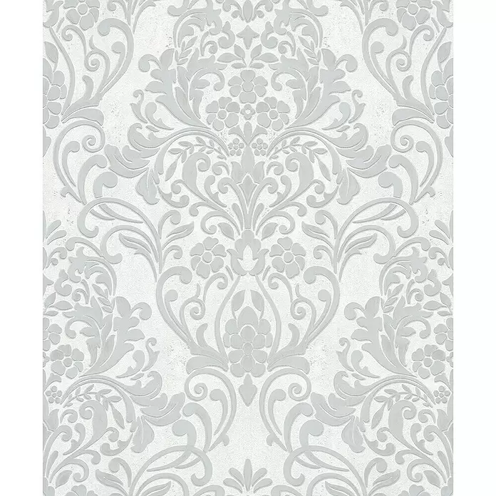 Papel pintado Damasco - Blanco, 10,5 x 0,53 m - Primer plano