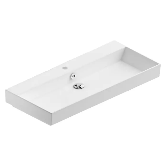 Riva Tape Einbauwaschbecken - 100 x 45,5 cm, Keramik, Weiß - Diagonale Ansicht