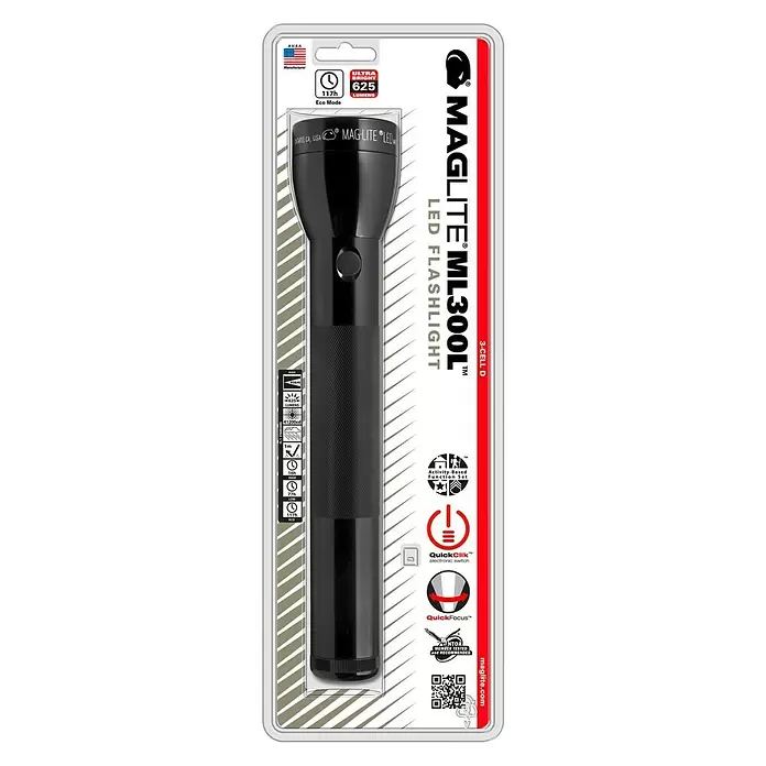 LED-Taschenlampe ML300L - Batteriebetrieben, Schwarz, 625 lm - Vorderansicht