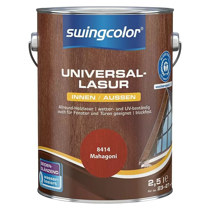 swingcolor Universal-Lasur - Mahagoni, 2,5 l, Seidenglänzend, Wasserbasiert - Vorderansicht