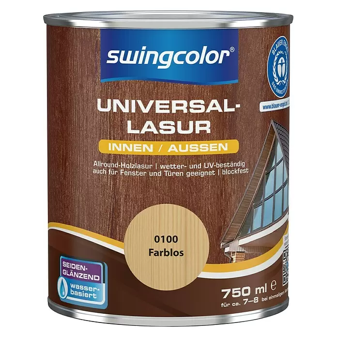 swingcolor Universal-Lasur - Farblos, 750 ml, Seidenglänzend, Wasserbasiert - Vorderansicht