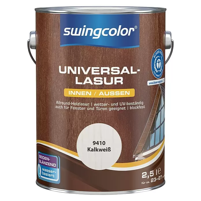swingcolor Universal-Lasur - Kalkweiß, 2,5 l, Seidenglänzend, Wasserbasiert - Vorderansicht