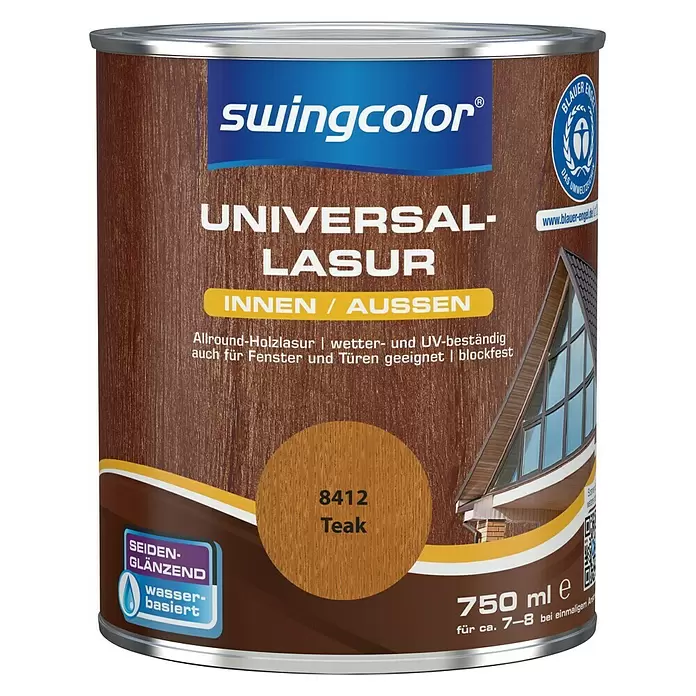 swingcolor Universal-Lasur - Teak, 750 ml, Seidenglänzend, Wasserbasiert - Vorderansicht