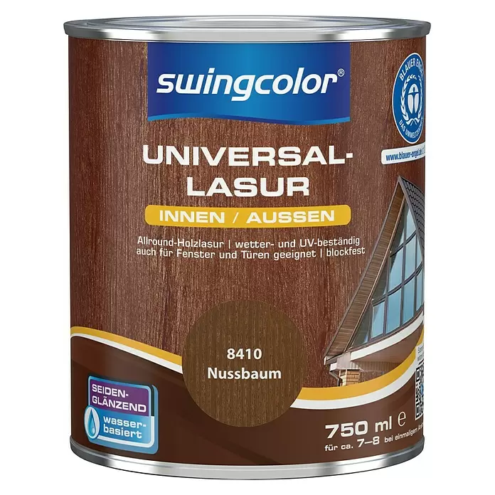 swingcolor Universal-Lasur - Nussbaum, 750 ml, Seidenglänzend, Wasserbasiert - Vorderansicht