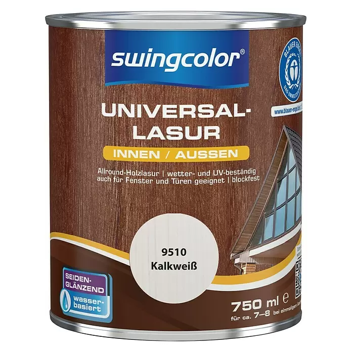 swingcolor Universal-Lasur - Kalkweiß, 750 ml, Seidenglänzend, Wasserbasiert - Vorderansicht
