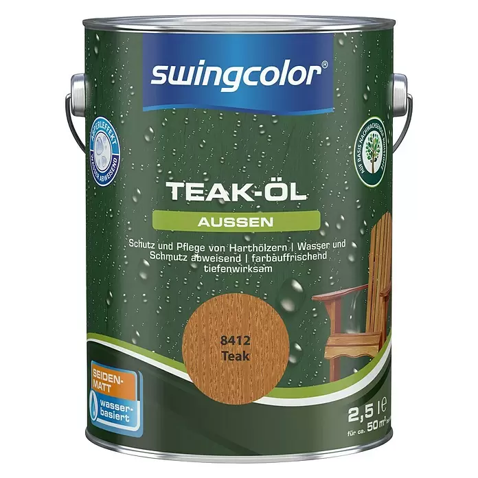 swingcolor Teak-Öl - Teak, 2,5 l, Seidenmatt, Wasserbasiert - Vorderansicht