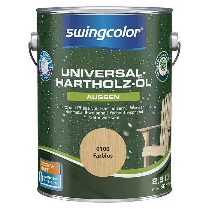 swingcolor Universal-Hartholzöl - Farblos, 2,5 l, Seidenmatt, Wasserbasiert - Vorderansicht